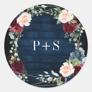 Sticker Rond Burgundy Navy Blush Floral Mariage géométrique