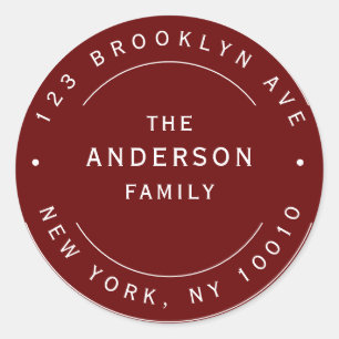 Sticker Rond Burgundy Nom de famille Round Return Adresse Label