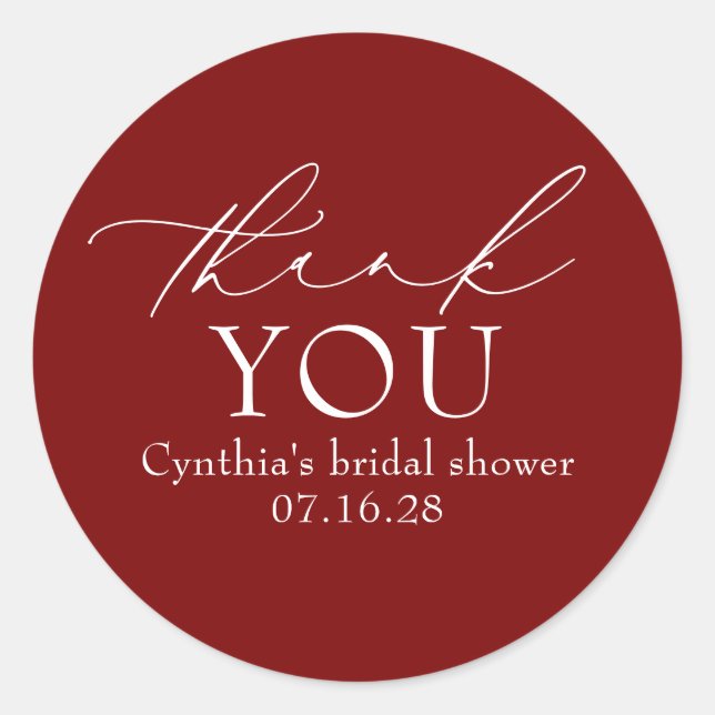 Sticker Rond Burgundy Red Elegant Script Modern Thank You  (Devant)