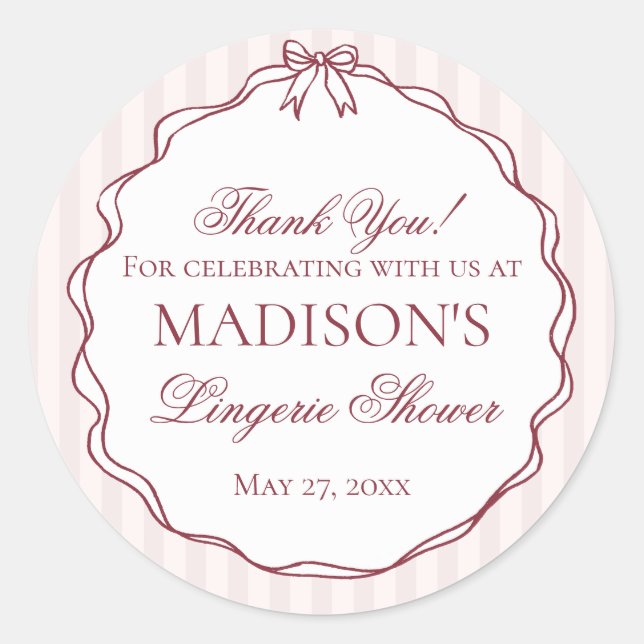 Sticker Rond Burgundy Red Lingerie Shower Bachelorette Party (Devant)