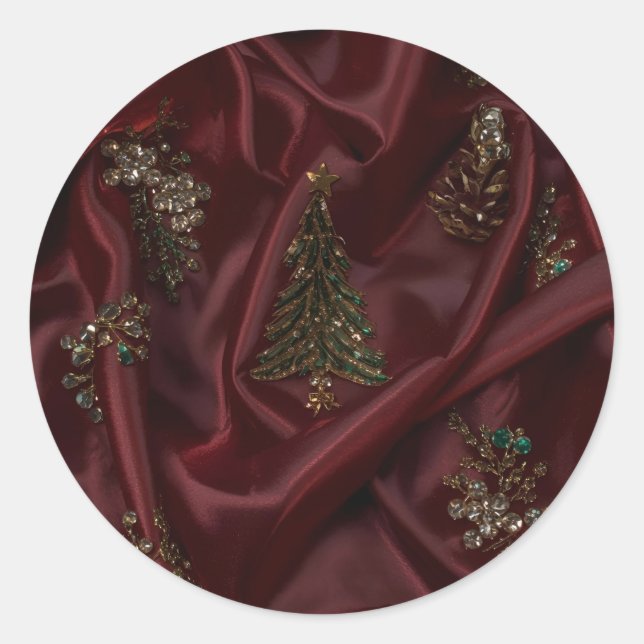 Sticker Rond Burgundy Silk-Look Diamond Encrusted (Devant)