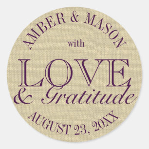 Sticker Rond Burlap Amour et Gratitude