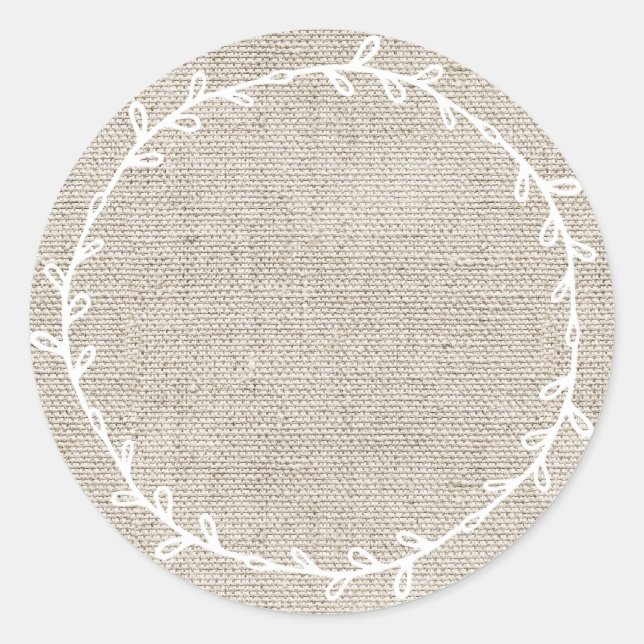 Sticker Rond Burlap Beige Maison Rustique Écrire Sur Blanc (Devant)