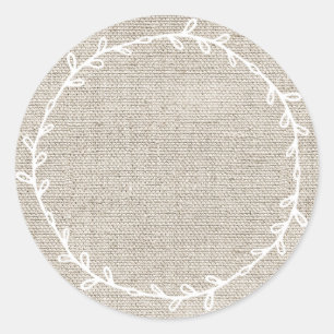 Sticker Rond Burlap Beige Maison Rustique Écrire Sur Blanc