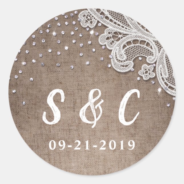 Sticker Rond Burlap Lace argent parties scintillant rustique Ma (Devant)
