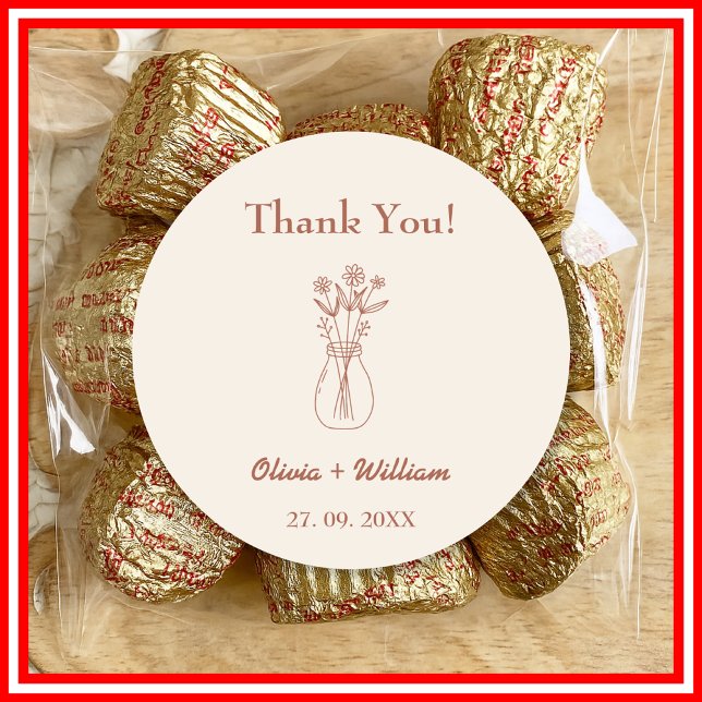 Sticker Rond Burnt Orange Boho Wedding Faveurs Coeur (Créateur téléchargé)