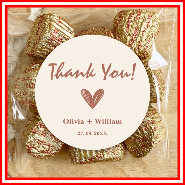 Sticker Rond Burnt Orange Boho Wedding Faveurs Coeur Classic Ro (Créateur téléchargé)