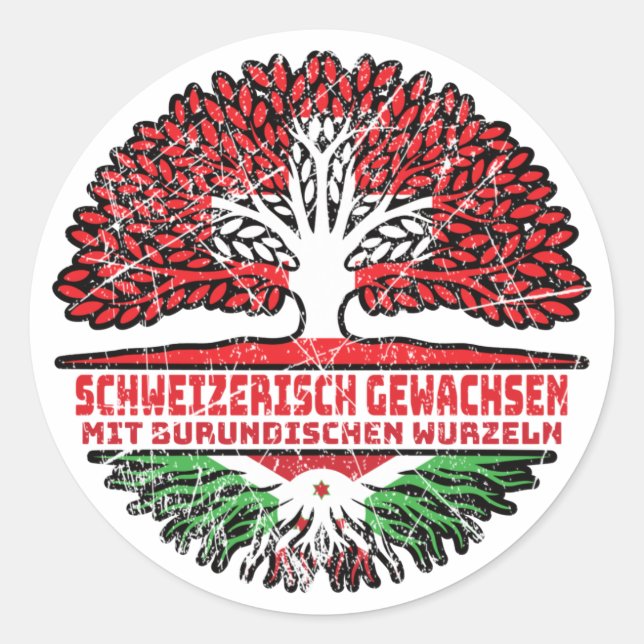 Sticker Rond Burundi Burundisch Schweizer Schweiz Baum Wurzel (Devant)