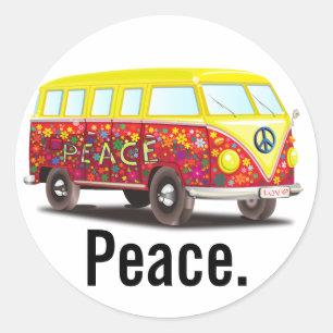 Sticker Rond Bus hippy pour la paix et l'amour