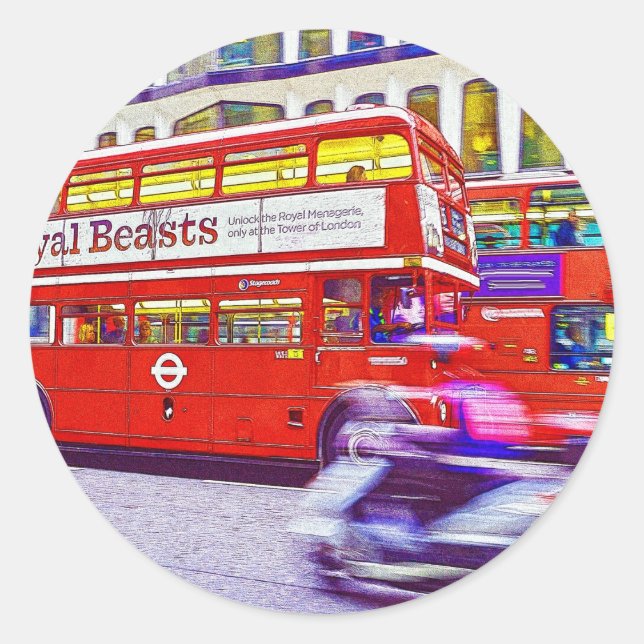 Sticker Rond Bus Red London Double Decker - Angleterre, Royaume (Devant)