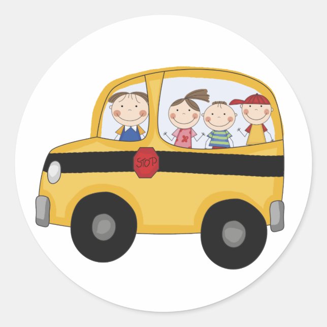 Sticker Rond Bus scolaire avec T-shirts et cadeaux pour enfants (Devant)