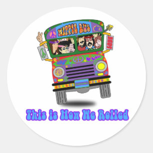 Sticker Rond Bus scolaire Hippie
