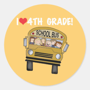 Sticker Rond Bus scolaire I Love 4th Grade