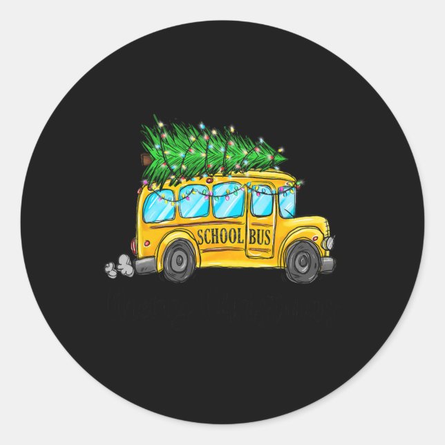 Sticker Rond Bus scolaire jaune Noël Light Tree Driver Paja (Devant)