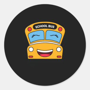 Sticker Rond Bus scolaire mignon qui sourit véhicule de dessin