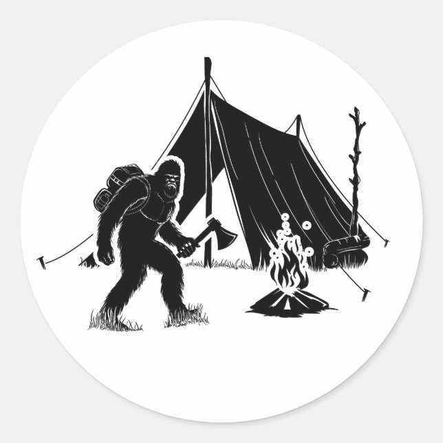 Sticker Rond Bushcraft Adventure Camping Bigfoot (Devant)