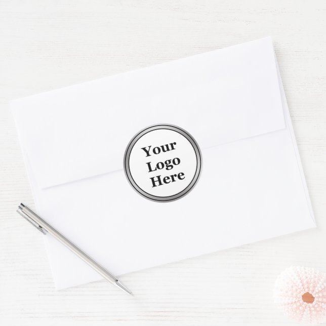 Sticker Rond Business Black White et Silver Votre logo ici (Enveloppe)