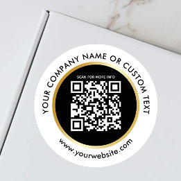 Sticker Rond Business Black White Gold Website QR Code Expéditi
