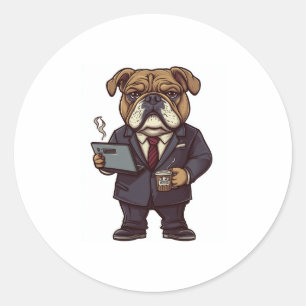 Sticker Rond Business Bulldog - Drôle chien de bureau