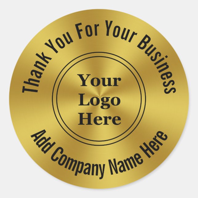 Sticker Rond Business Modern Faux Gold Votre Logo Ici Merci (Devant)