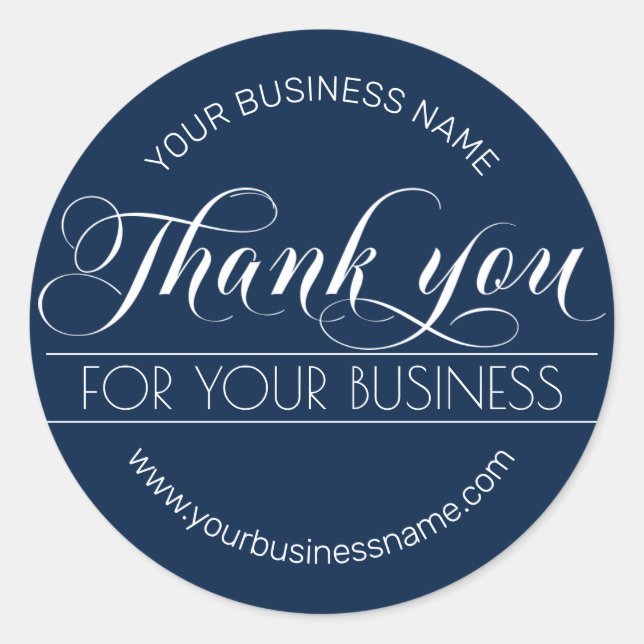 Sticker Rond Business Navy Blue White Calligraphie Merci (Devant)