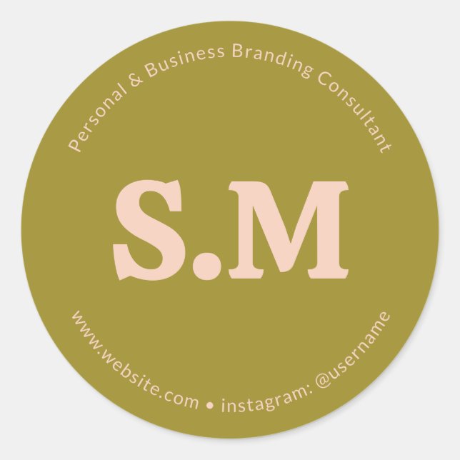 Sticker Rond Business Retro Monogram Green Blush Pink (Devant)