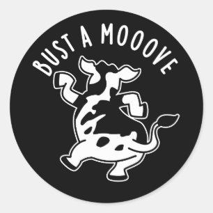 Sticker Rond Bust A Moooy Funny Cow Pun Dark BG