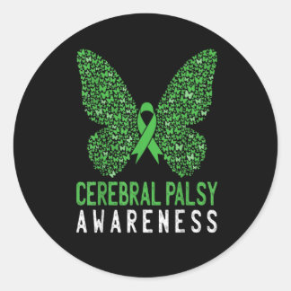 Sticker Rond Butterfly cerebral Palsy Awareness Green Ribbon