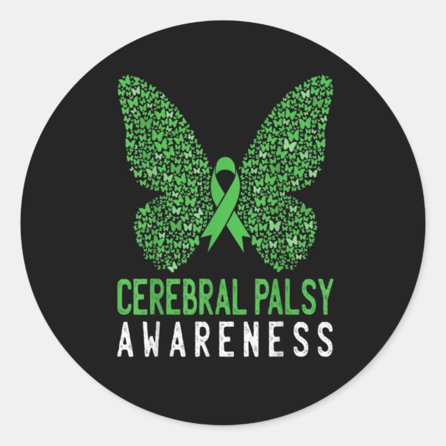 Sticker Rond Butterfly cerebral Palsy Awareness Green Ribbon (Devant)