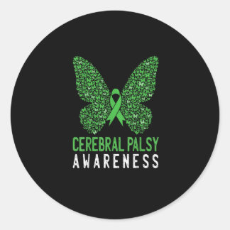 Sticker Rond Butterfly Cerebral Palsy Awareness Green Ribbon