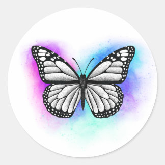 Sticker Rond Butterfly dotwork, watercolor tattoo design