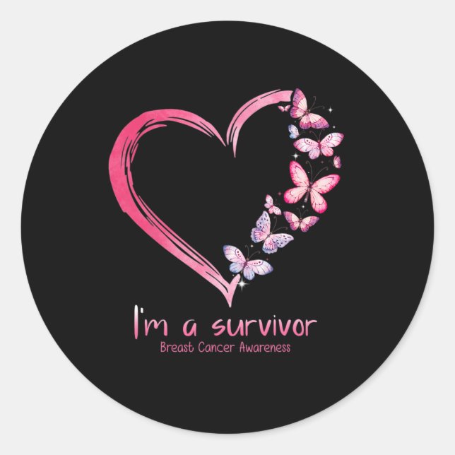 Sticker Rond Butterfly Heart I'm A Survivor Breast Cancer Aware (Devant)