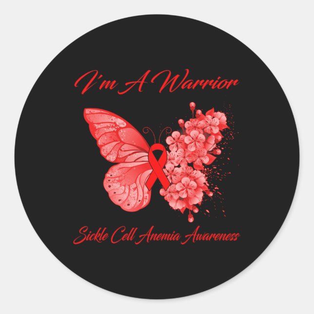 Sticker Rond Butterfly I'm A Warrior Sickle Cell Anemia (Devant)