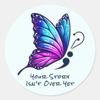 Sticker Rond Butterfly Semicolon Your Story Suicide Awareness 