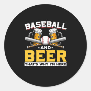 Sticker Rond Buveur de bière Baseball Humour de bière Anniversa