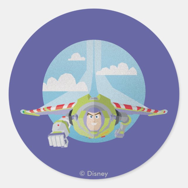 Sticker Rond Buzz Flying Lightyear désespéré Retro Graphic (Devant)
