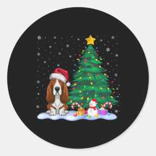 Sticker Rond Bybet Hound Chig Xmas Lumières Arbre Reindeer Casq