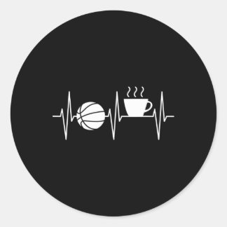 Sticker Rond Bysketbyll Fun Coffee Lover Heartbeat Bysketbyll