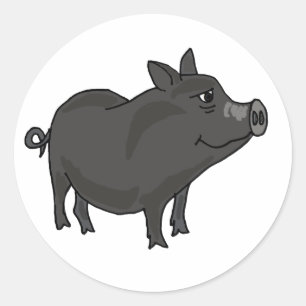 Sticker Rond C.A. bande dessinée de porc gonflée par pot