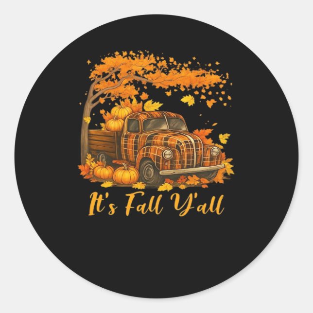 Sticker Rond C’est automne Y’all Citrouille arbre d’automne Hel (Devant)