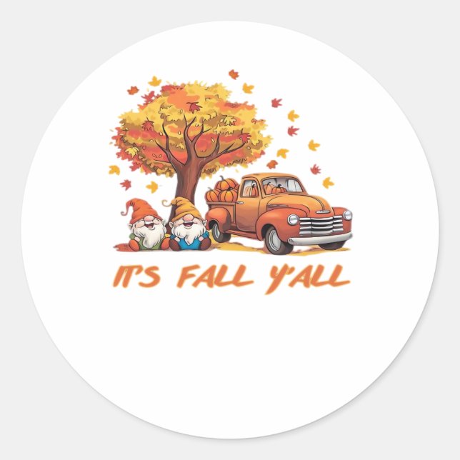 Sticker Rond C’est automne Y’all Citrouille Gnome Autumn Tree C (Devant)