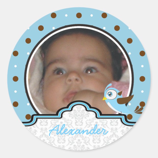 Sticker Rond C’est un garçon naissance bébé polkadot photo fair (Devant)