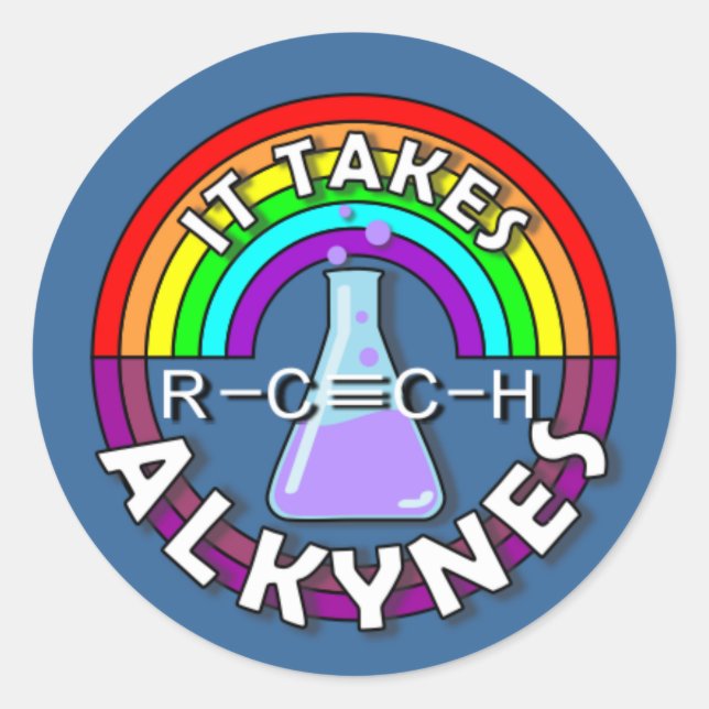 Sticker Rond Ça prend ALKYNES ! Classeur de chimie de flacon ar (Devant)