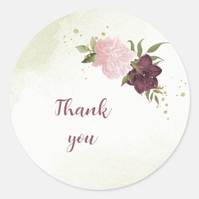 Sticker Rond cabernet rose fleurs verdure mariage (Devant)