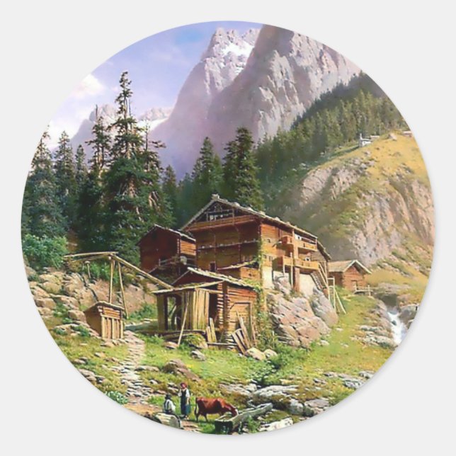 Sticker Rond Cabine de bille des Alpes suisses (Devant)