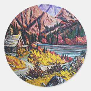 Sticker Rond Cabine par la peinture à l'huile du lac