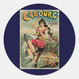 Sticker Rond Cabourg, station balnéaire de France, art de voyag