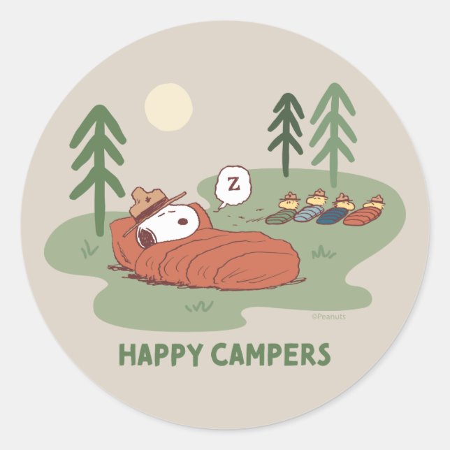 Sticker Rond cacahuètes | Campeurs de couchage Snoopy & Woodsto (Devant)