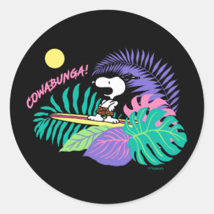 Sticker Rond cacahuètes   Cowabunga Snoopy