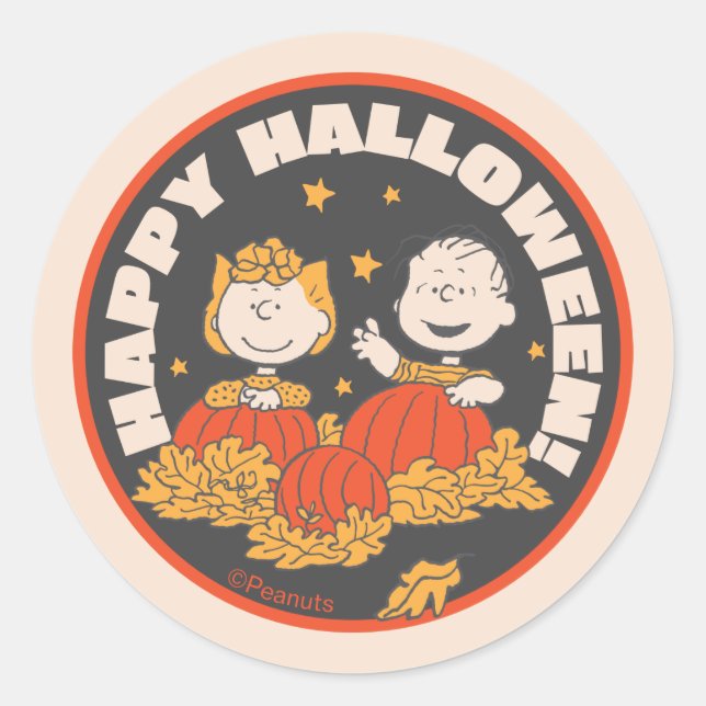 Sticker Rond cacahuètes | Happy Halloween Sally & Linus (Devant)